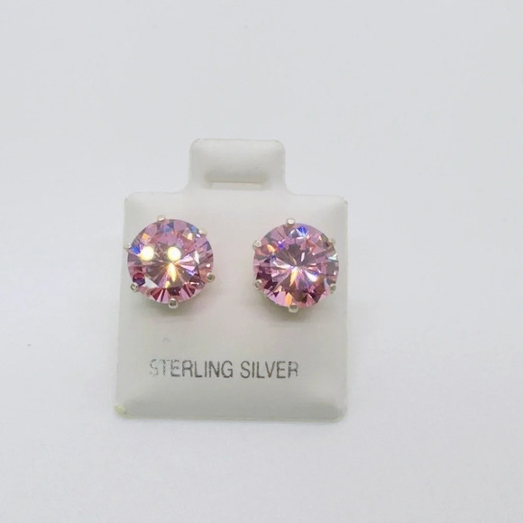 New Pink Round CZ Silver Stud Earrings - Picture 1 of 6